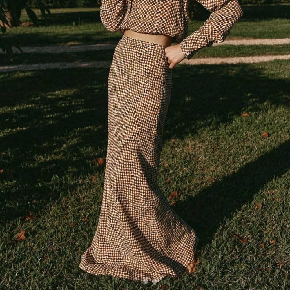 Dissh Iris print Geo maxi skirt Brown Cream Size 2